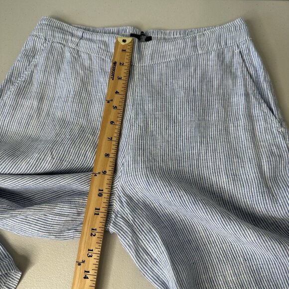 Tahari Pull on Pants Size S Wide Leg 100% Linen Cropped Blue White Stripe - Picture 8 of 11